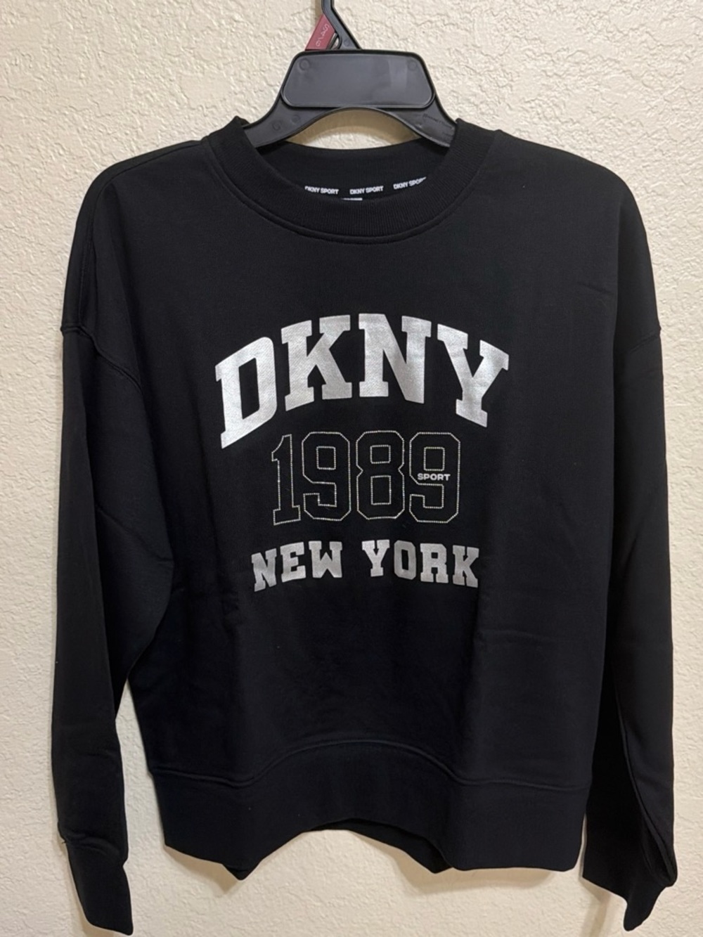 DKNY Black Crewneck Sweatshirt with Silver '1989 New York' Graphic